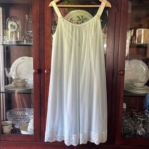 Vintage 60/70's Shadowline peignoir nightgown Icy  Blue Lace Trim Nylon